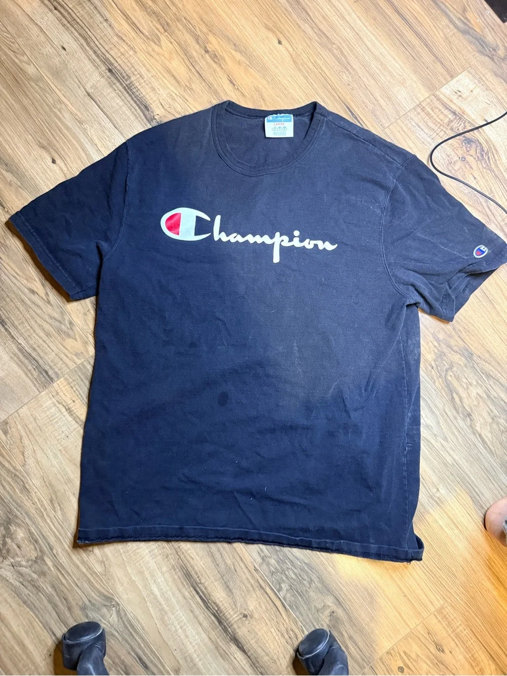 Champion Navy Blue Script Logo Tee with Red Accent - Picture 2 of 3